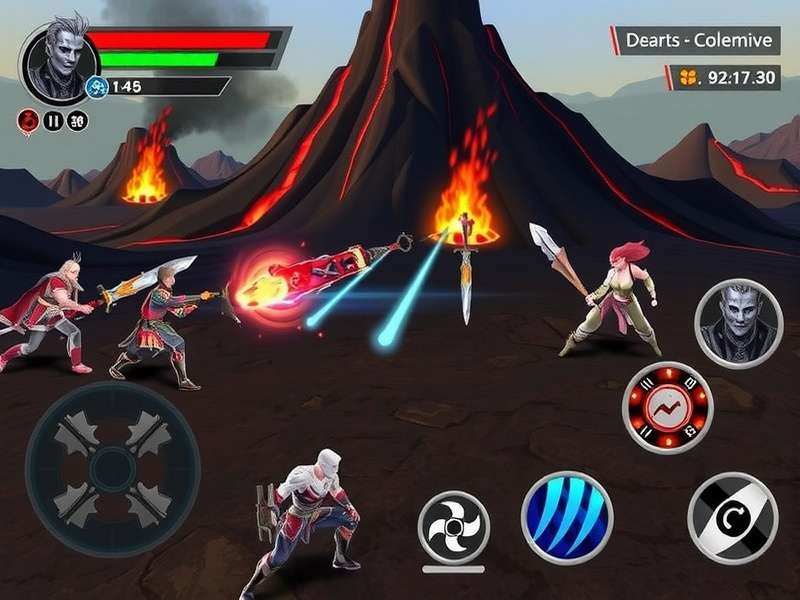 Volcanic Blade Skirmish gameplay screenshot showing combat in volcanic environment